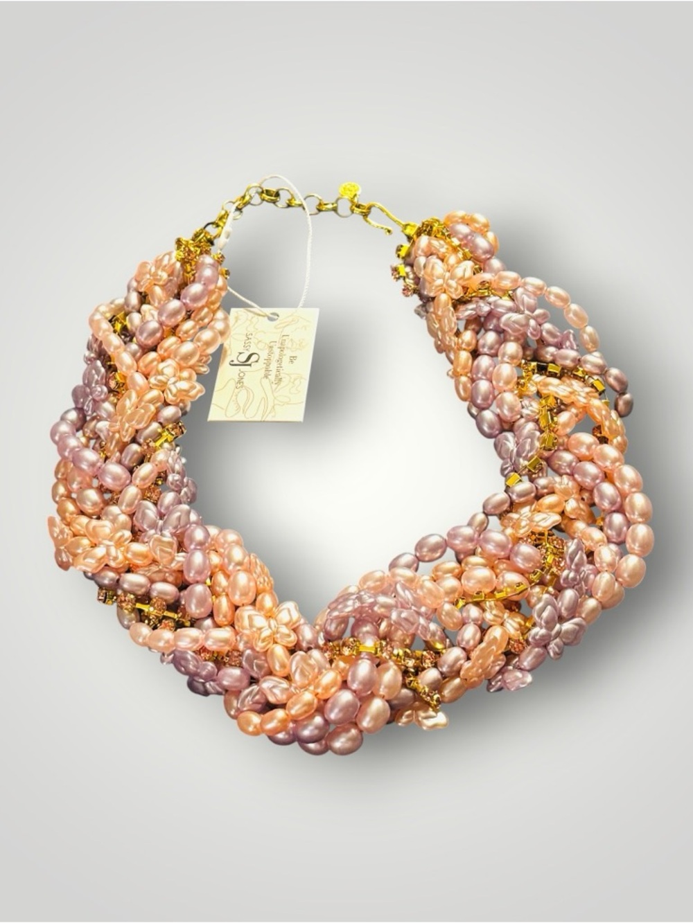 Sassy Jones Twiana Braided Bib - Pink/Purple Faux Pearl